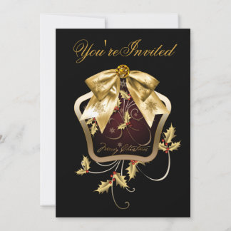 Invitaciones a la fiesta de Navidad Black Gold Hol