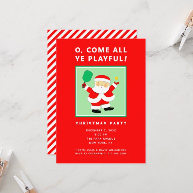 Invitaciones a la fiesta de Navidad de Pickleball (Anverso/Reverso In Situ)