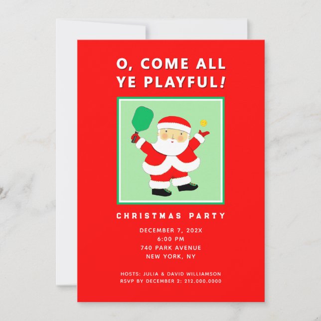 Invitaciones a la fiesta de Navidad de Pickleball (Anverso)