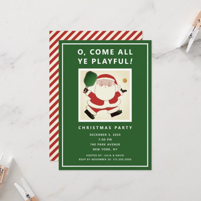 Invitaciones a la fiesta de Navidad de Pickleball (Anverso/Reverso In Situ)