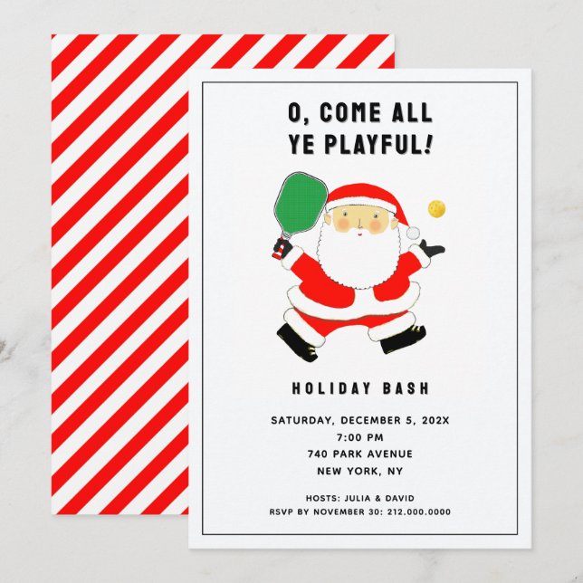 Invitaciones a la fiesta de Navidad de Pickleball (Anverso / Reverso)