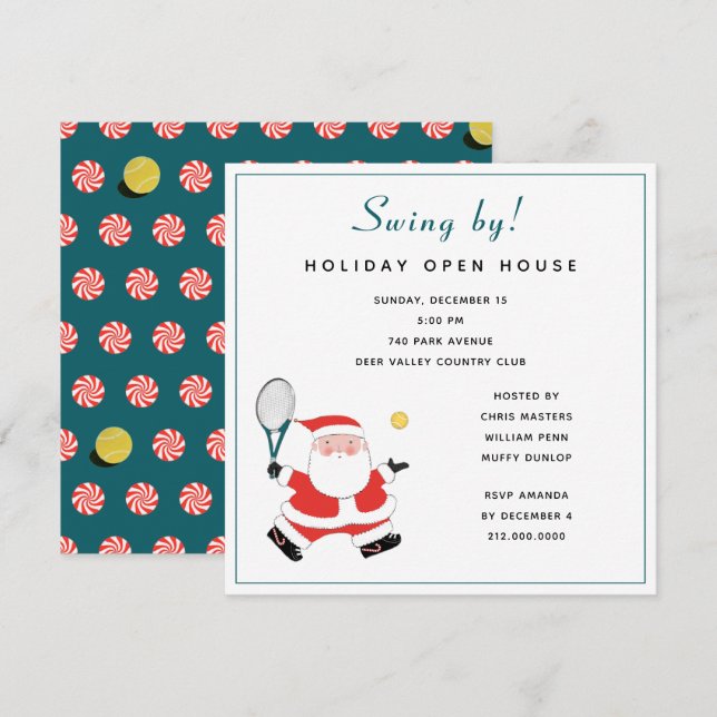 Invitaciones a la fiesta de Navidad de tenis (Anverso / Reverso)