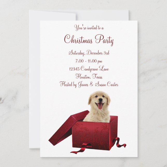 Invitaciones a la fiesta de Navidad del cachorro c (Anverso)