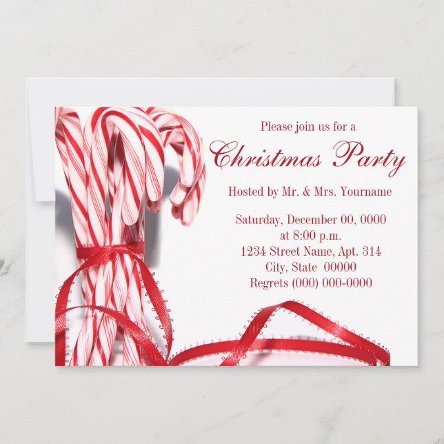 Invitaciones a la fiesta de Navidades Candy Canes (Anverso)