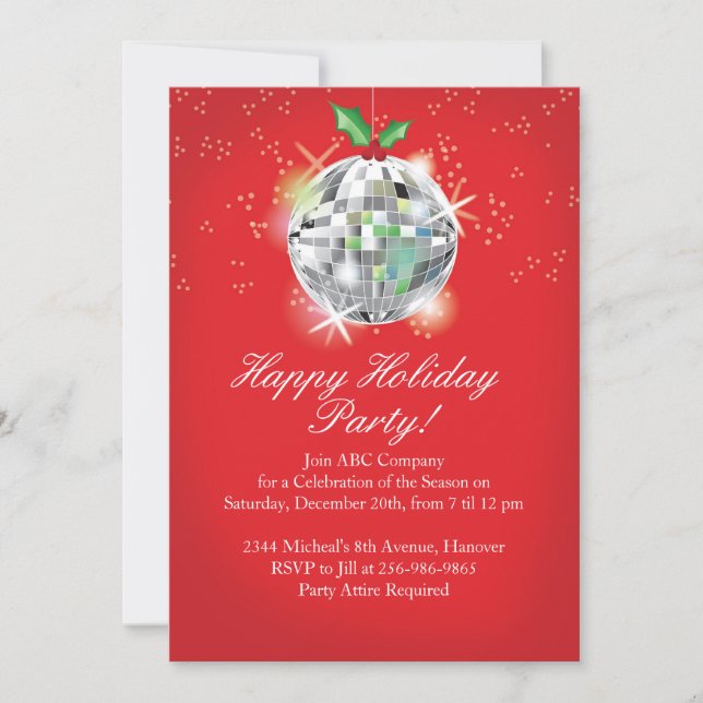 Invitaciones a la fiesta de Navidades Disco Ball (Anverso)