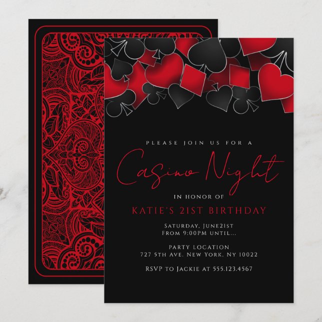 Invitaciones a la Fiesta de Noche de Casino (Anverso / Reverso)