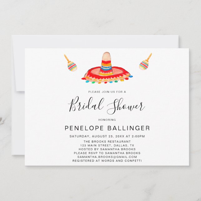 Invitaciones a la Fiesta de Novias Sombrero, ducha (Anverso)