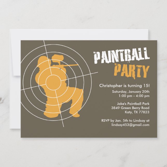 Invitaciones a la fiesta de Paintball (Anverso)