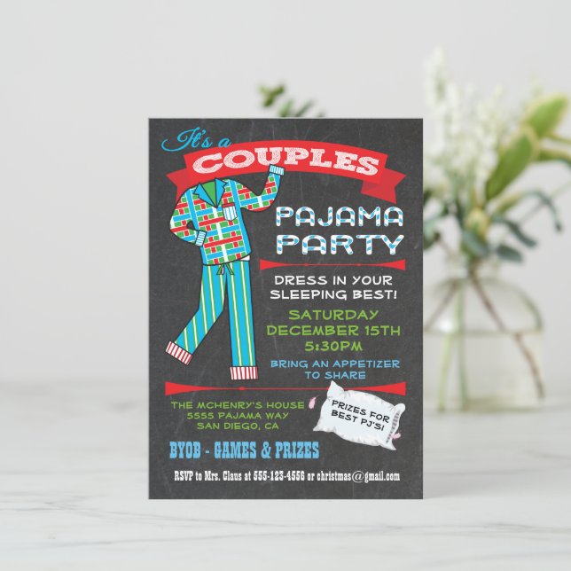 Invitaciones a la fiesta de Pajama de Parejas de C (Anverso de pie)