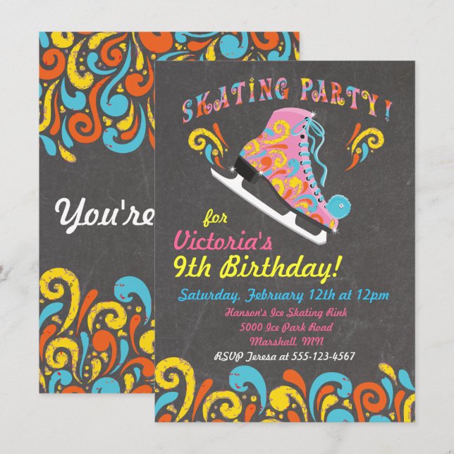 Invitaciones a la fiesta de patinaje sobre hielo C (Anverso / Reverso)