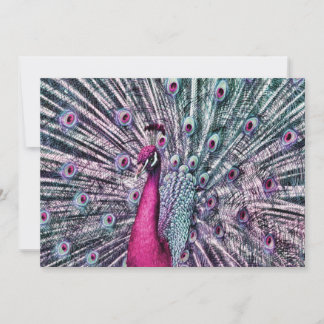 Invitaciones a la fiesta de pavo real rosado y mor