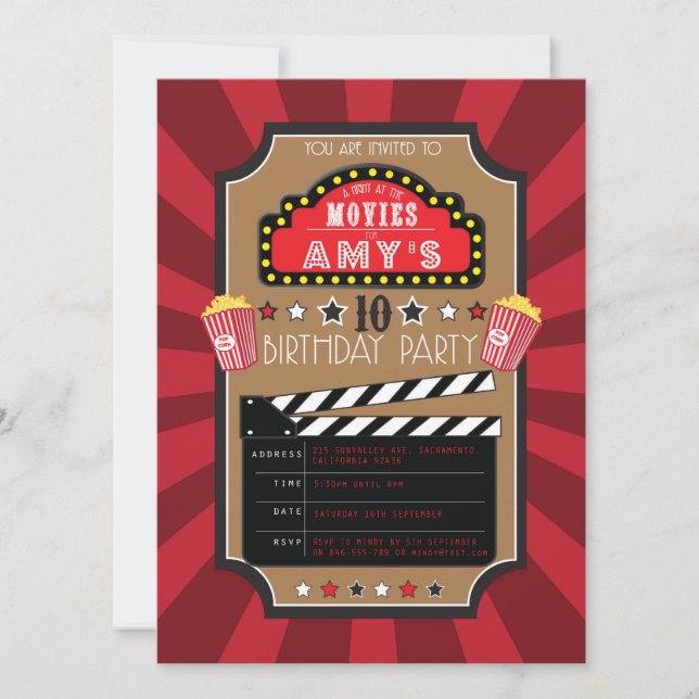 Invitaciones a la fiesta de películas de Hollywood (Anverso)