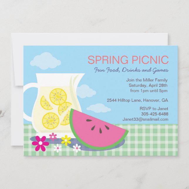 Invitaciones a la fiesta de picnic de verano de pr (Anverso)