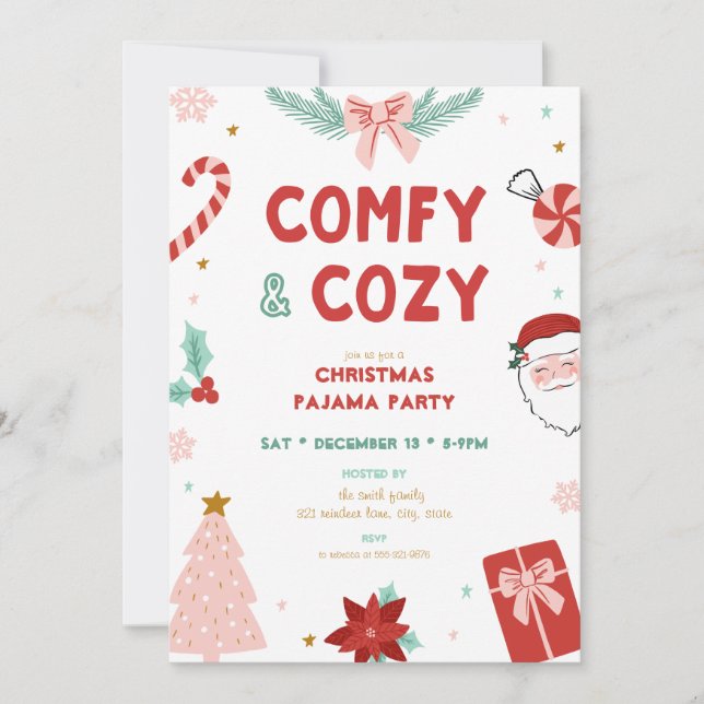 Invitaciones a la fiesta de pijamas de Navidad cóm (Anverso)