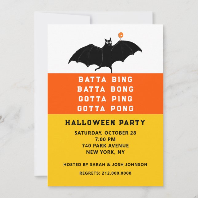 Invitaciones a la fiesta de Ping-Pong de Halloween (Anverso)