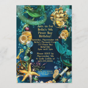 Invitaciones a la fiesta de piratas sirenas