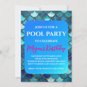 invitaciones a la fiesta de piscina de sirena