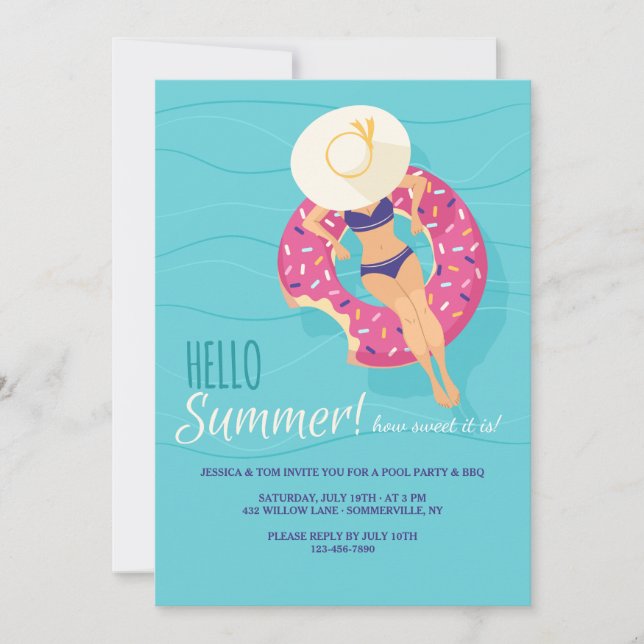Invitaciones a la Fiesta de Piscina de Verano (Anverso)