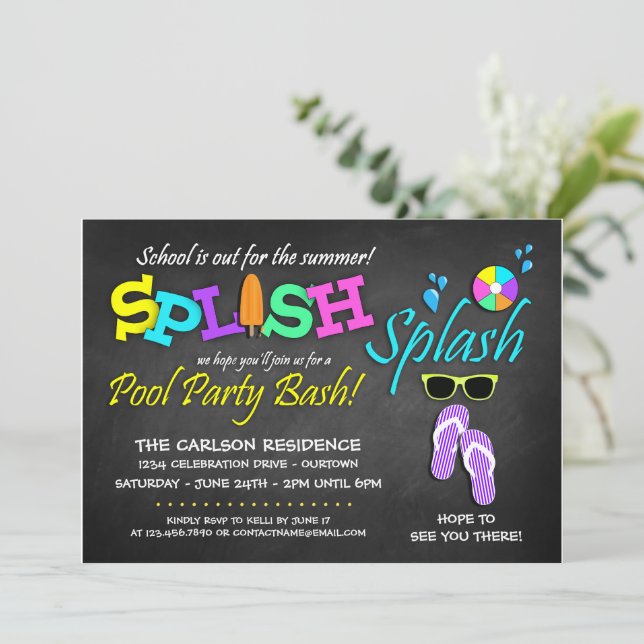 Invitaciones a la fiesta de piscina fin de curso (Anverso de pie)