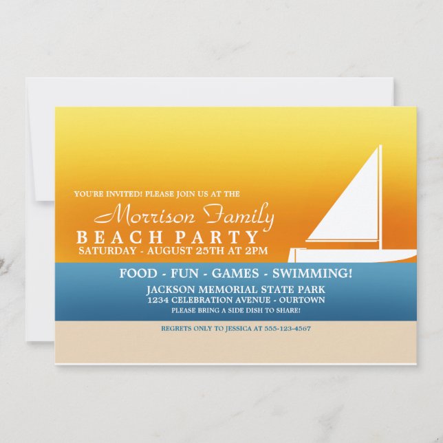 Invitaciones a la fiesta de playa del sol de veran (Anverso)