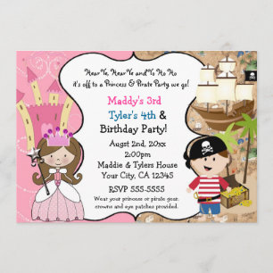 Invitaciones a la fiesta de princesa y pirata pelo