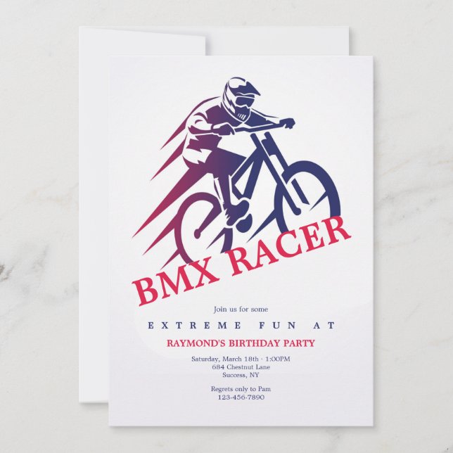 Invitaciones a la fiesta de Racer de BMX (Anverso)