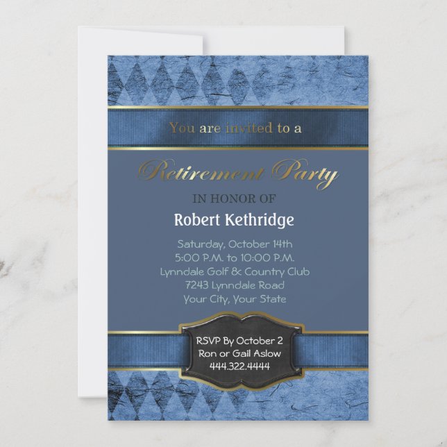 Invitaciones a la fiesta de retiro clásica Blue Ar (Anverso)
