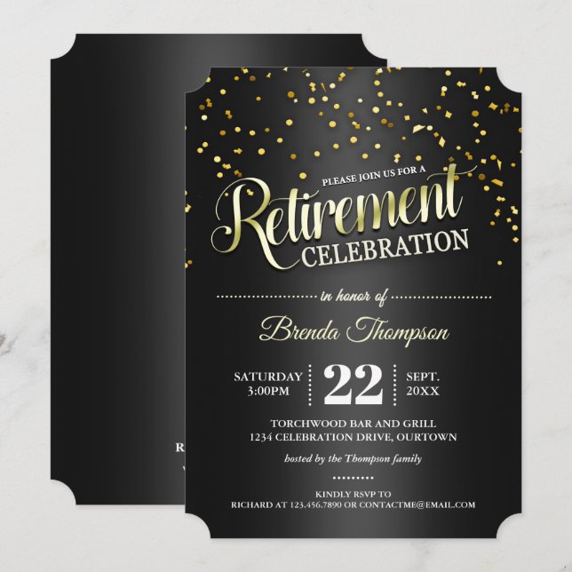 Invitaciones a la fiesta de retiro de Confetti Neg (Anverso / Reverso)