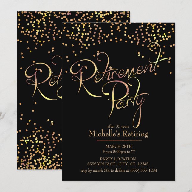 Invitaciones a la fiesta de retiro de oro espumoso (Anverso / Reverso)