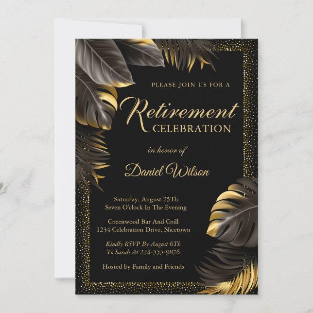 Invitaciones a la fiesta de retiro Sorpresa de Oro (Anverso)
