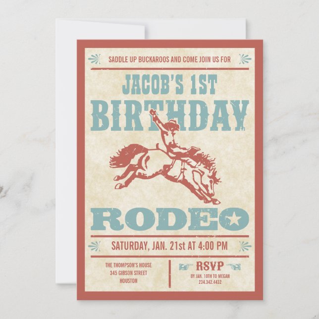 Invitaciones a la fiesta de rodeo de cumpleaños (Anverso)