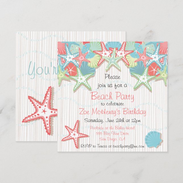 Invitaciones a la fiesta de Seashell Beach (Anverso / Reverso)