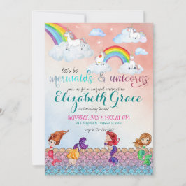 Invitaciones a la Fiesta de Sirenas, Unicornios y 