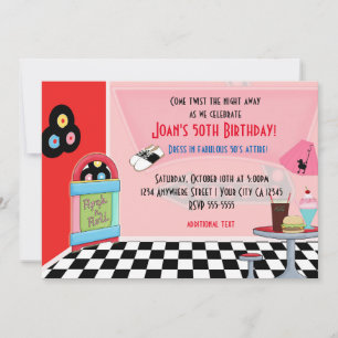 Invitaciones a la fiesta de Sock Hop en el Diner d