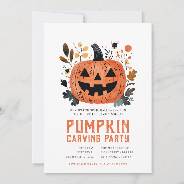 Invitaciones a la fiesta de tallado de calabaza de (Anverso)