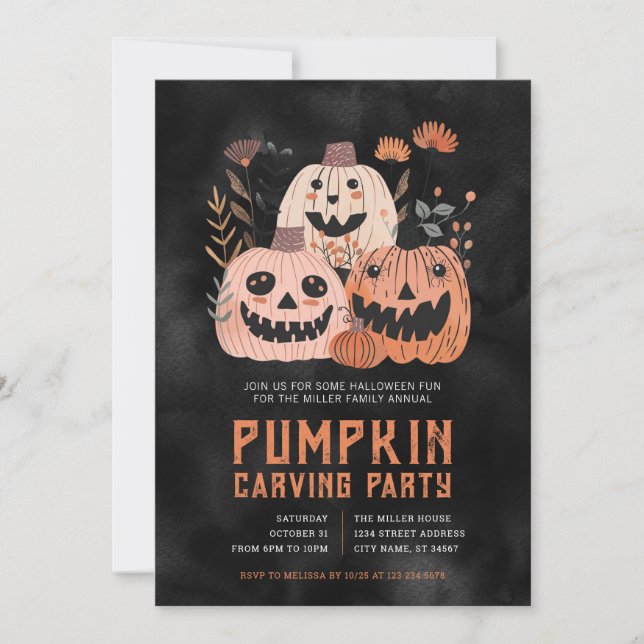 Invitaciones a la fiesta de tallado de calabaza de (Anverso)