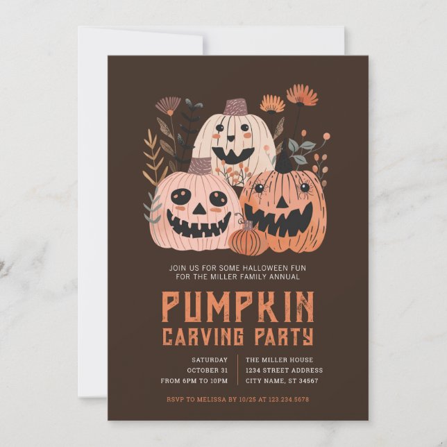 Invitaciones a la fiesta de tallado de calabazas d (Anverso)