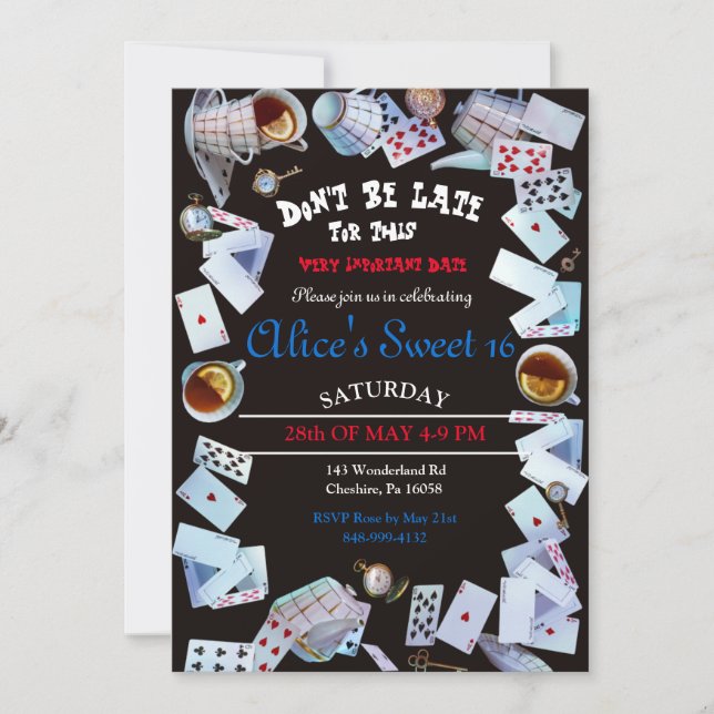 Invitaciones a la fiesta de té de Alice en el país (Anverso)