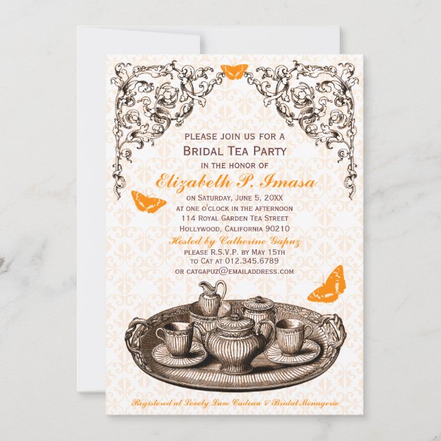 Invitaciones a la fiesta de té de novia del naranj (Anverso)