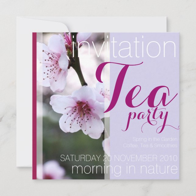 Invitaciones a la fiesta de té de primavera rosada (Anverso)