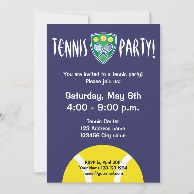 Invitaciones a la fiesta de tenis| invitaciones de (Anverso)