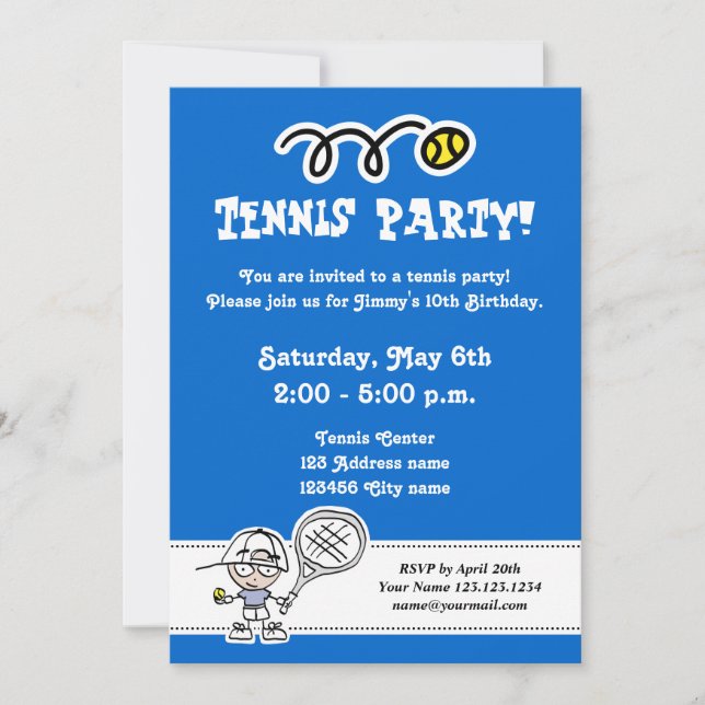 Invitaciones a la fiesta de tenis para el cumpleañ (Anverso)