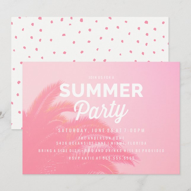 Invitaciones a la fiesta de verano de Palm Tree (Anverso / Reverso)
