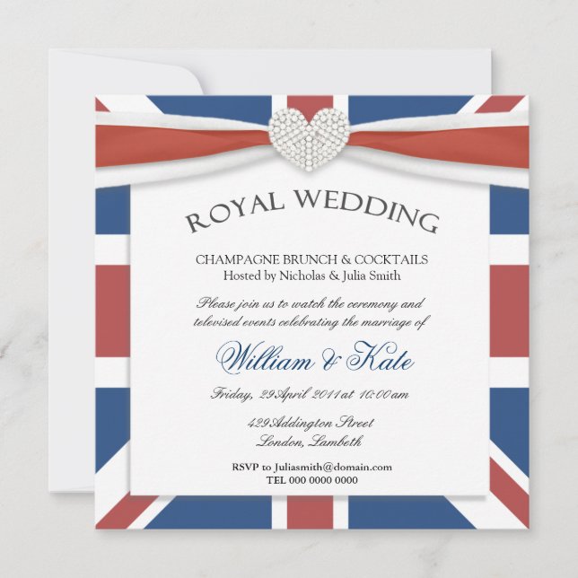 Invitaciones a la fiesta de William & Kate Boda Wa (Anverso)