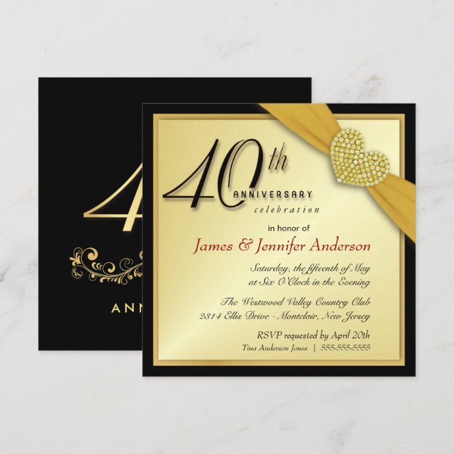 Invitaciones a la fiesta del 40° aniversario - Oro (Anverso / Reverso)