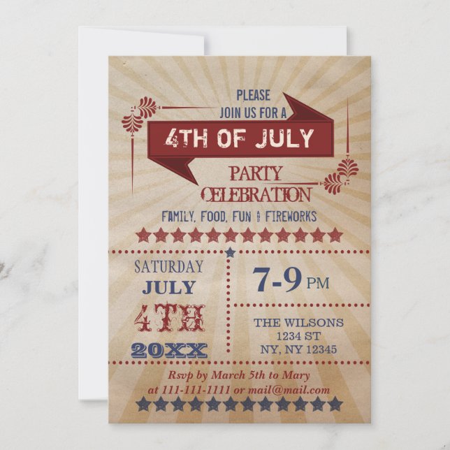 Invitaciones a la fiesta del 4 de julio de la viej (Anverso)