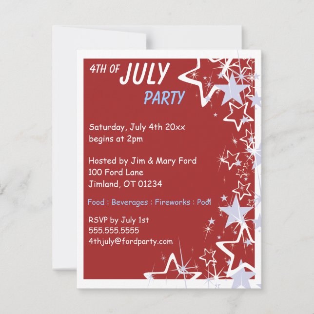 Invitaciones a la Fiesta del 4 de Julio de las Est (Anverso)