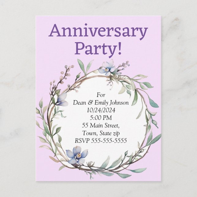 Invitaciones a la fiesta del aniversario (Anverso)