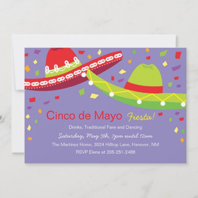 Invitaciones a la Fiesta del Cinco de Mayo Sombrer (Anverso)