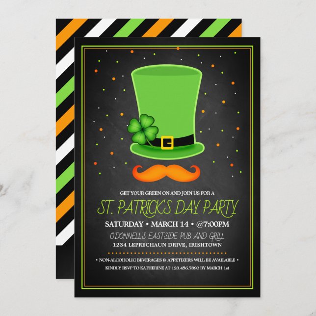 Invitaciones a la fiesta del Día de San Patricio (Anverso / Reverso)